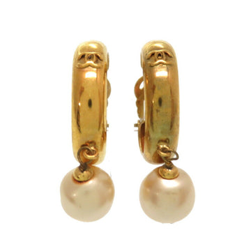 Chanel  Fake Pearl Loop Coco Mark 93P Gold Earrings Accessories
