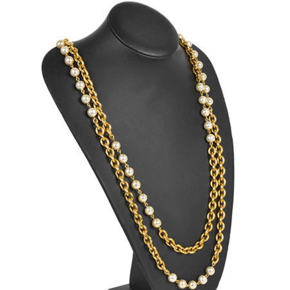 Chanel Long Necklace Double Fake Pearl 93cm