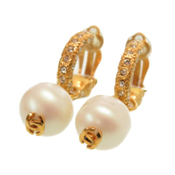 Chanel  Fake Pearl Stone Coco Mark 01P Gold Earrings Accessories