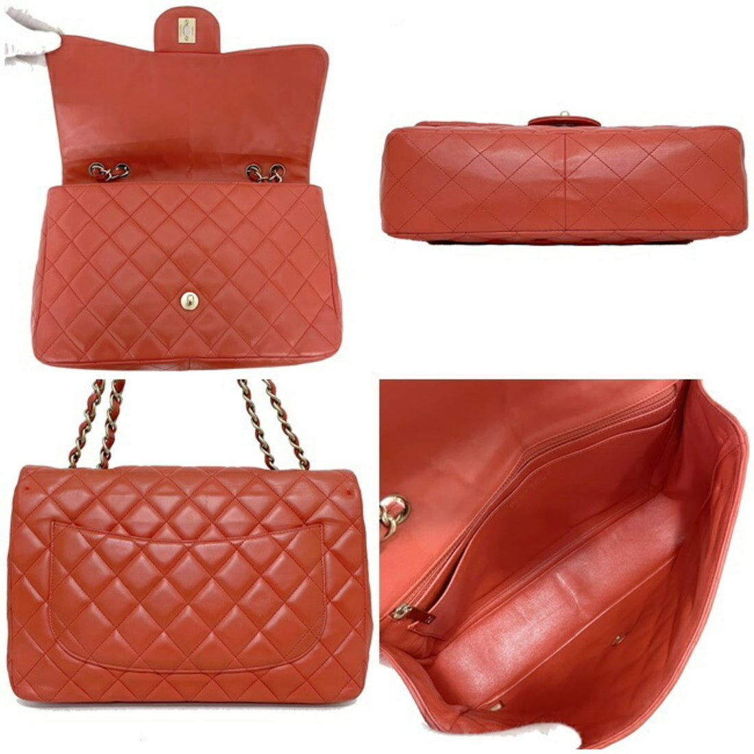 Chanel Chain Shoulder Bag 30 Red Gold Matrasse A58600 Mat Metal Fittings Leather Lambskin 13s CHANEL Single Flap Turn Lock Medium Quilting Ladies