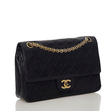 Chanel Matelasse Coco Mark Double Flap Chain Shoulder Bag Black Lambskin Ladies CHANEL
