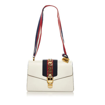 Gucci Sylvie  Shoulder Bag 421882 White Red Navy Leather Ladies GUCCI