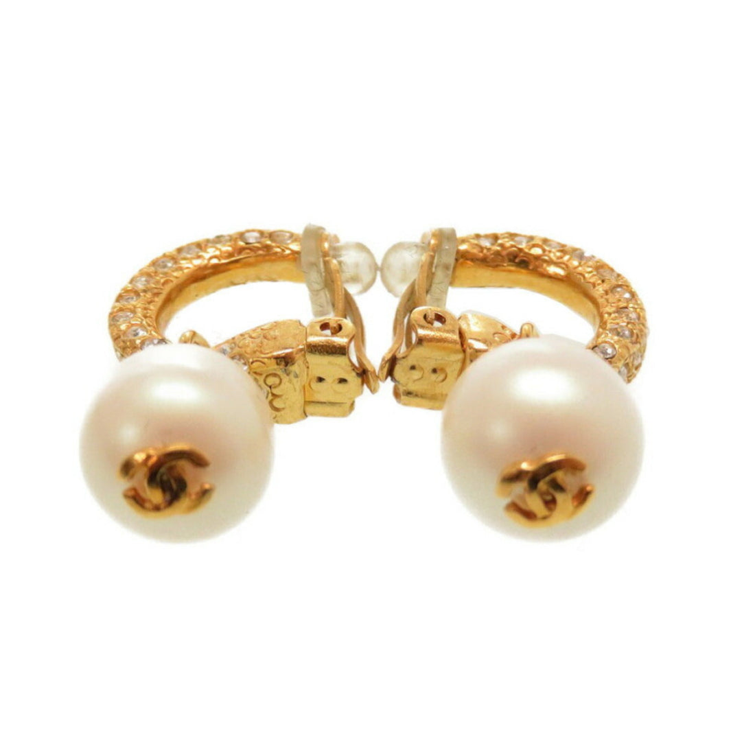 Chanel  Fake Pearl Stone Coco Mark 01P Gold Earrings Accessories