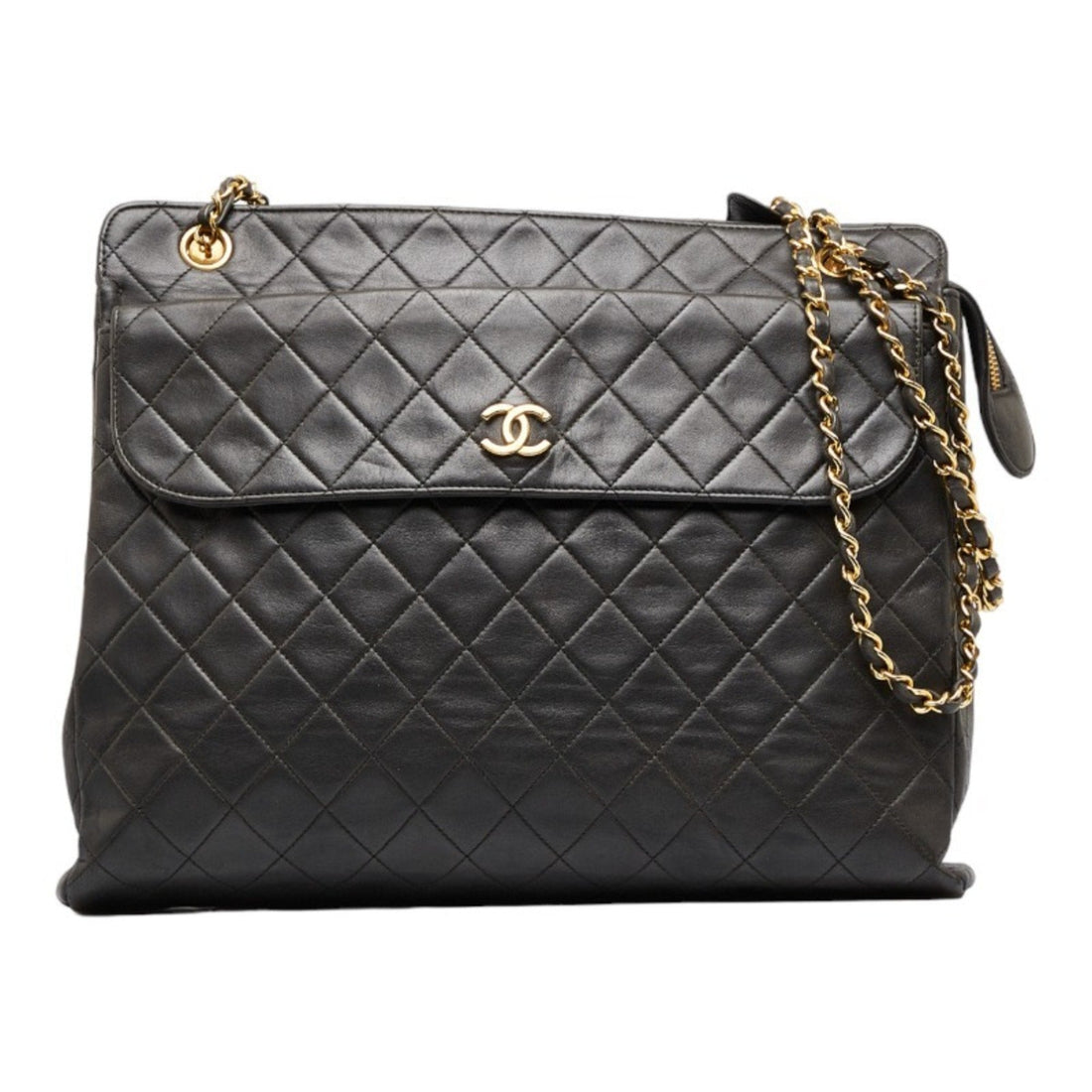 Top Quality Chanel matelasse here mark chain shoulder bag tote black gold lambskin ladies