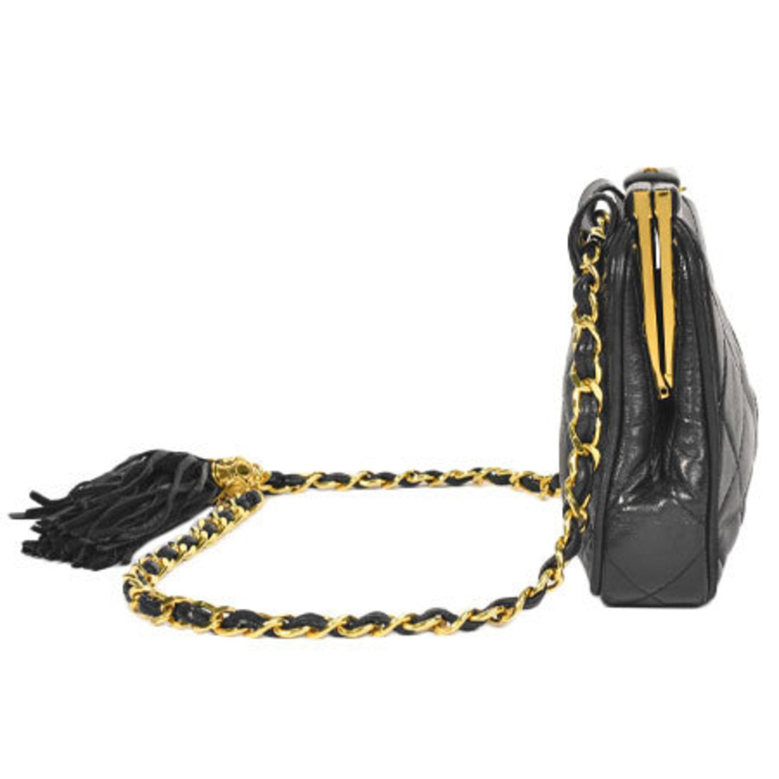 Chanel matelasse here mark chain strap handbag tassel clasp waist pouch black lambskin