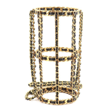 Chanel bottle chain shoulder bag leather black gold