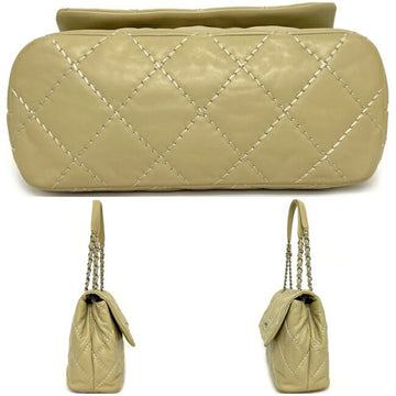 Chanel Chain Shoulder Bag Beige Silver Wild Stitch Lambskin Leather 17s CHANEL Coco Mark Matrasse Flap Turn Lock Ladies Genuine