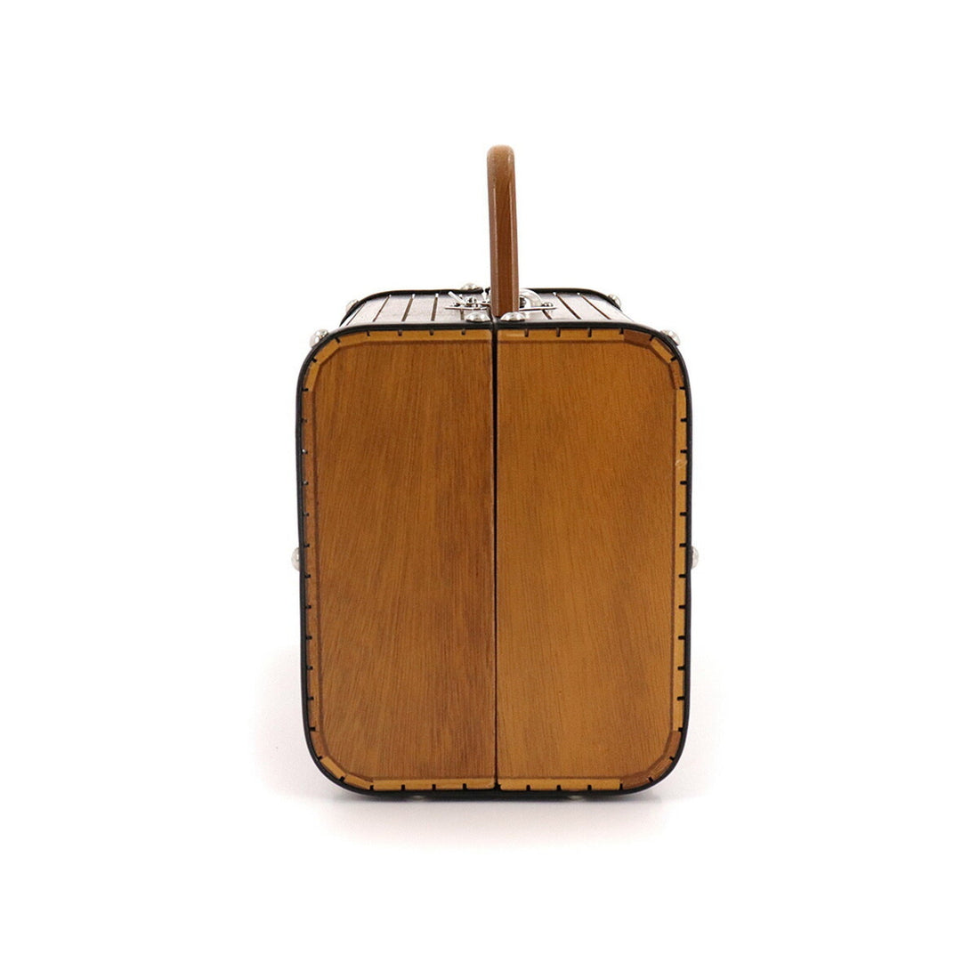 Chanel wood vanity hand bag leather brown black silver metal fittings  Wood Vanity