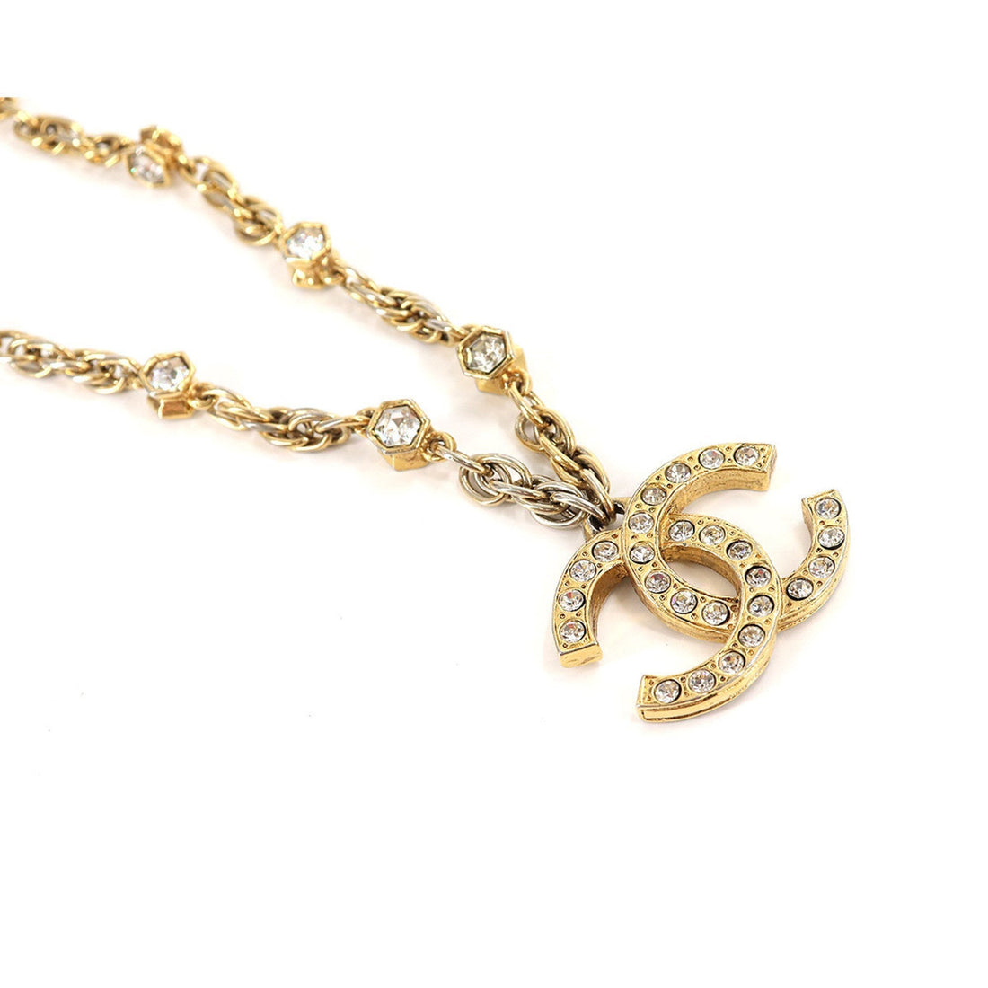 Chanel rhinestone here mark long necklace gold  accessories  Necklace