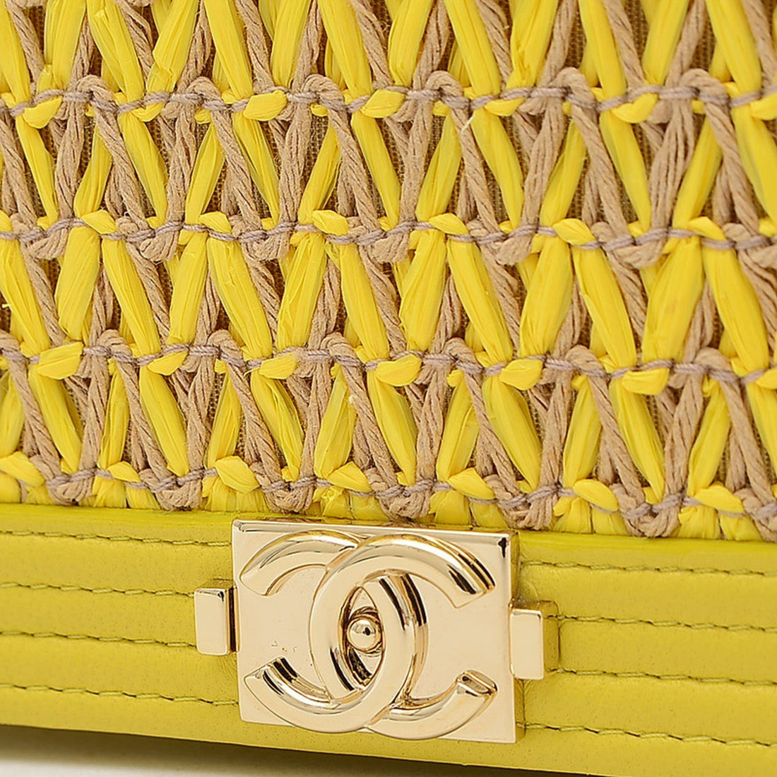 Chanel Boy Chain Wallet Long Raffia Leather Yellow A81969