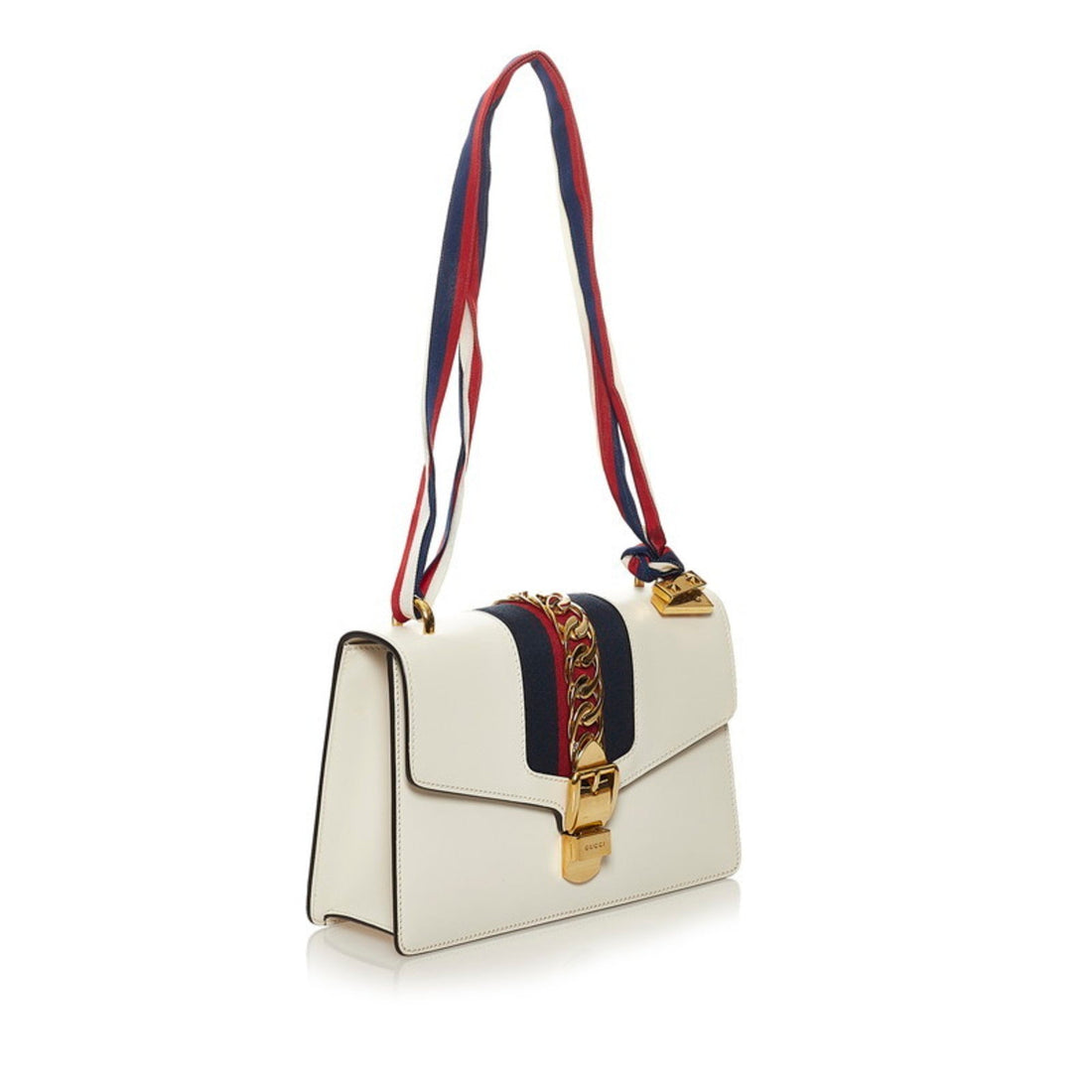 Gucci Sylvie  Shoulder Bag 421882 White Red Navy Leather Ladies GUCCI