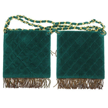 Chanel W Bag Velor Green Gold Chain Shoulder