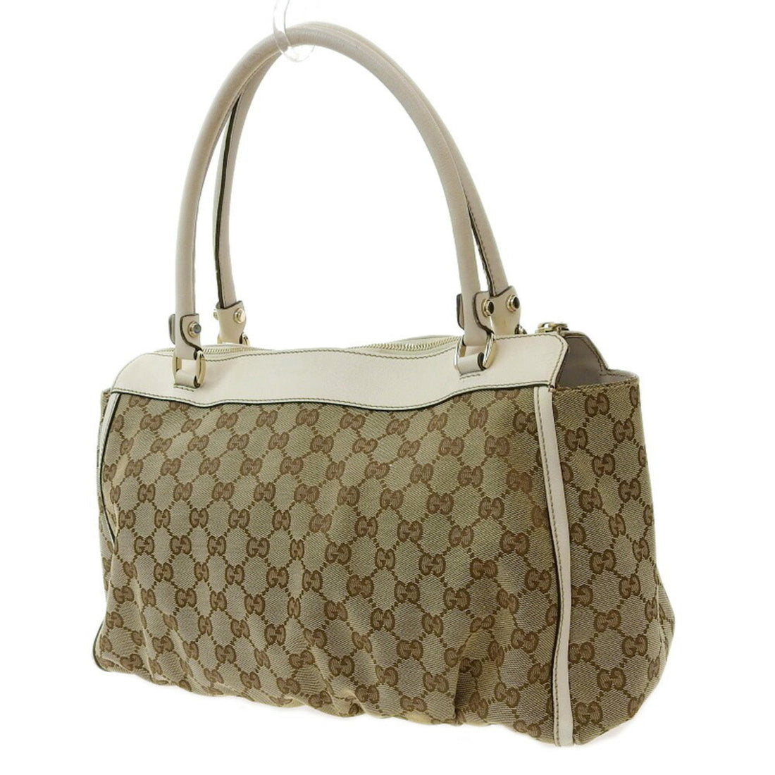 Gucci GG Canvas Tote Bag Logo Handbag Brown White 189831 002122