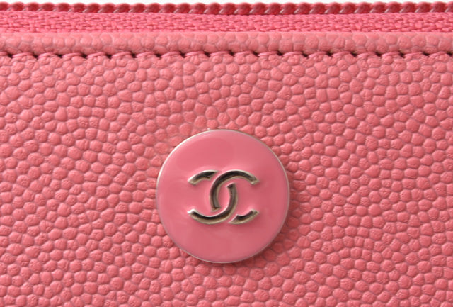 Top Quality Chanel Leather Long Wallet Round Zipper Rose CC Mark