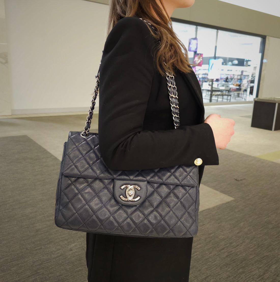 Chanel Jumbo Single Flap Classic Navy Blue Bag 2009