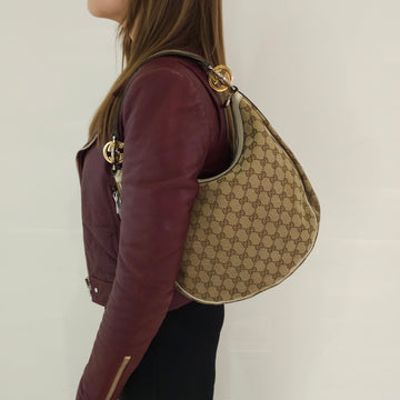 Gucci Brown GG Canvas Twins Shoulder Bag White Beige TWS