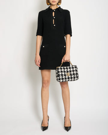 Pearl Street Bags Chanel 23P Black Terry Fabric Short Sleeve Dress with Pearl CC Buttons Detail Size FR 34 (UK 6) RRP ¬£3000