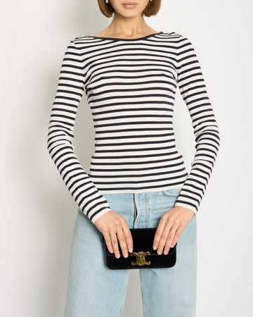 Pearl Street Bags Chanel Black & White Long Sleeve Top with CC Shoulder Buttons Detail FR 34 (UK 6)