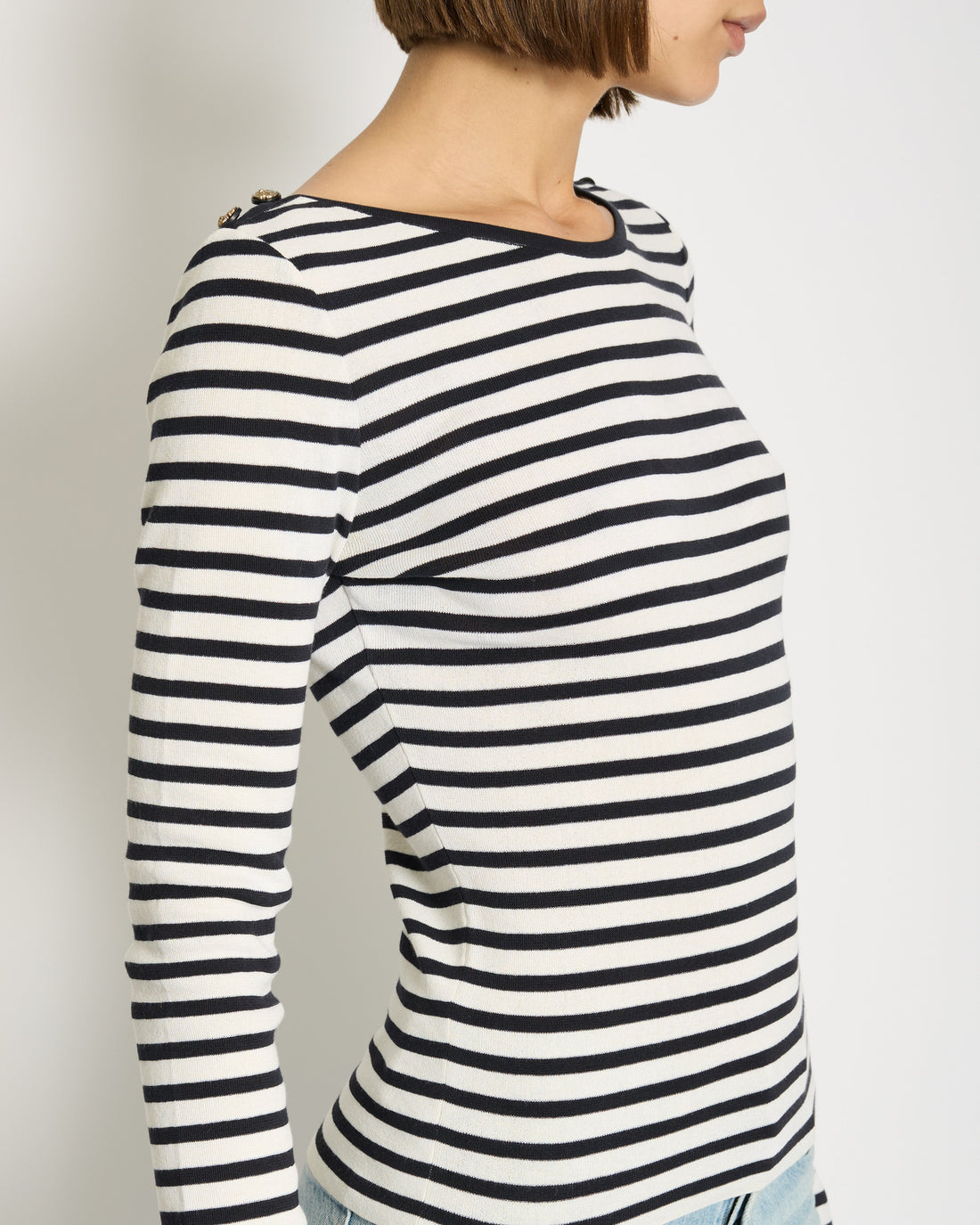 Pearl Street Bags Chanel Black & White Long Sleeve Top with CC Shoulder Buttons Detail FR 34 (UK 6)
