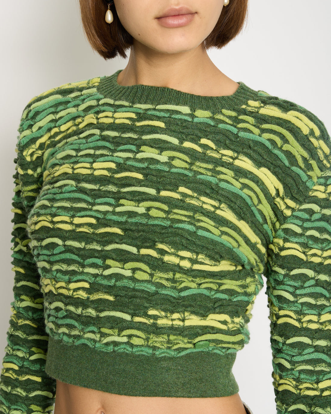 *HOT* Pearl Street Bags Chanel 14K Green Cropped Jacquard Jumper with CC Detail Size FR 36 (UK 8) RRP ¬£1960