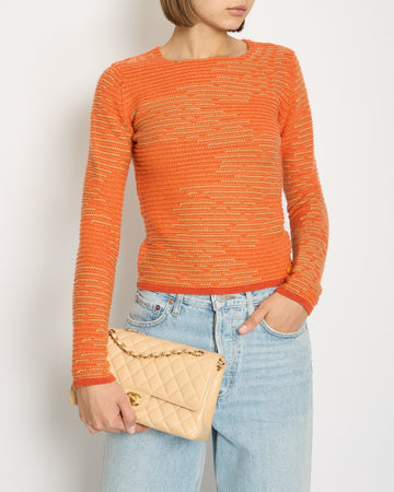 Pearl Street Bags Chanel 14K Carrot Orange Cashmere Jacquard Jumper with CC Detail Size FR 34 (UK 6) RRP ¬£1960