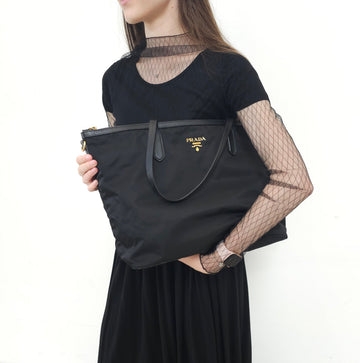 Prada Tessuto Nylon Saffiano Tote Black TWS