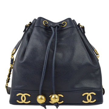 Chanel Navy Caviar Triple CC Bucket Shoulder Bag