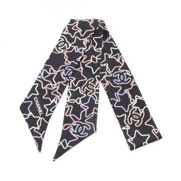 Chanel Silk Coco no mark Scarf Black Multicolor