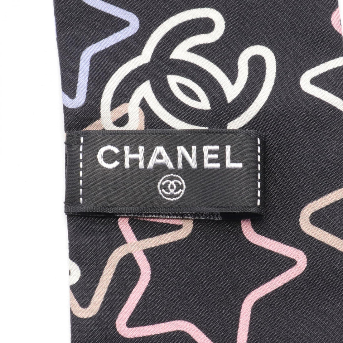 Chanel Silk Coco no mark Scarf Black Multicolor