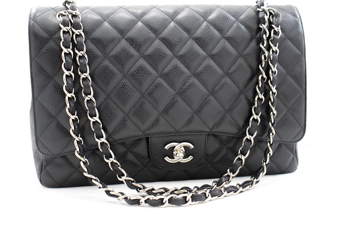 Chanel Caviar Grained CalBNkin New Chain Shoulder Bag Black "