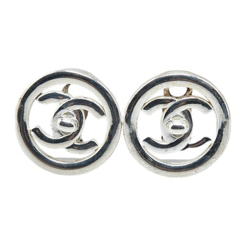Chanel  Coco Mark Turnlock Earrings Silver Metal