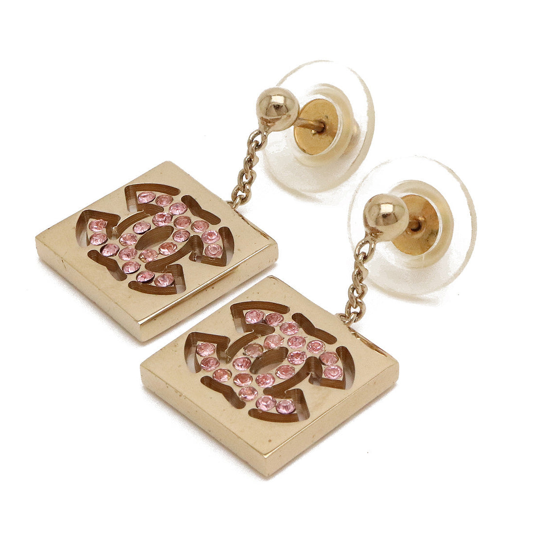 Chanel Square Coco Mark Swing Earrings Gold