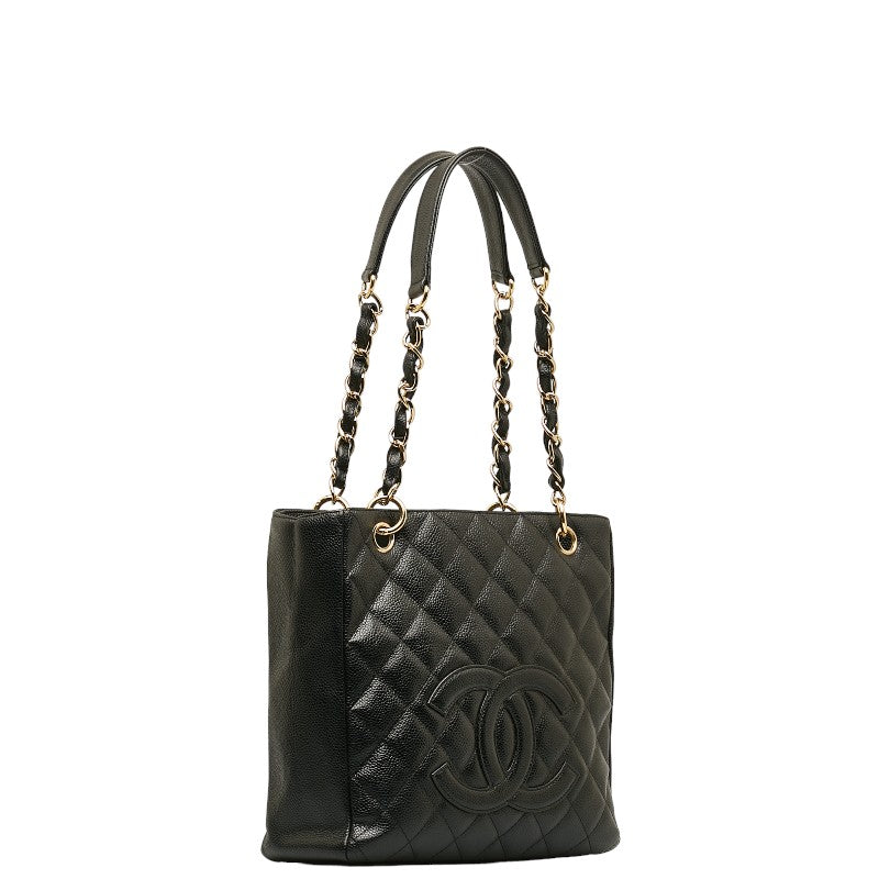 Chanel Mattress PT Tott Cocono mark Chain Shoulder Bag Black Gold  Caviar S  CHANEL