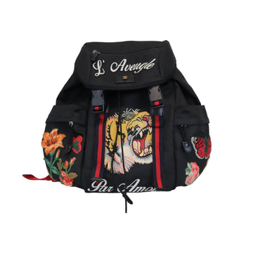 Gucci Techno Canvas Embroidered Double Buckle Backpack Black