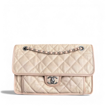 Chanel French Riviera Jumbo - Togo/epsom/caviar/clemence/callfskin/cowhide/lambskin 33CM Quilted Beige Silver Hardware Series 17