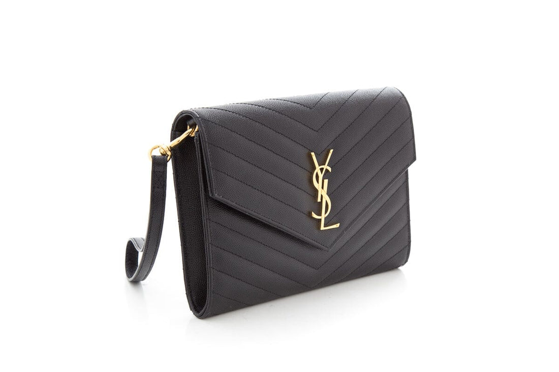 Saint Laurent Black Grain De Poudre Envelope Clutch