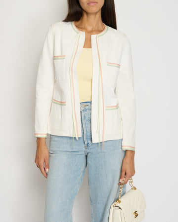 Pearl Street Bags Chanel 04/C White Round Neck Jacket with Pastel Trim Detail FR 36 (UK 8)