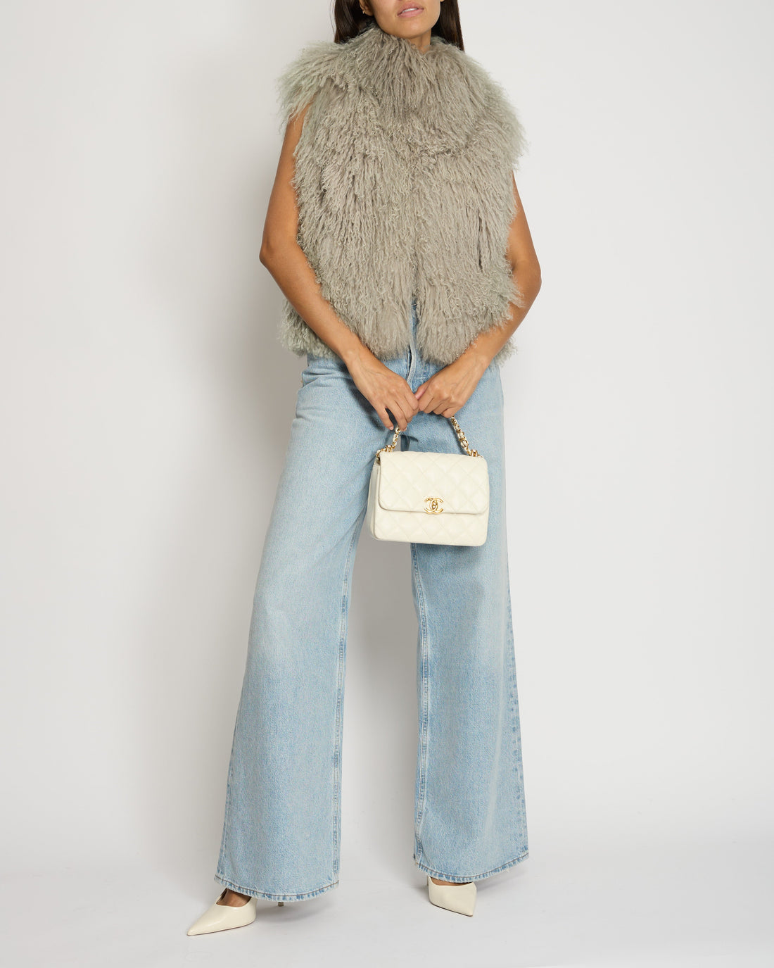 ** Top Quality Chanel 09/A Grey Mongolian Lamb Gilet FR 40 (UK 12)