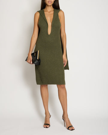 Pearl Street Bags Chanel 08/C Khaki Knitted Maxi Dress with Logo Neck Tie Detail FR 38 (UK 10)