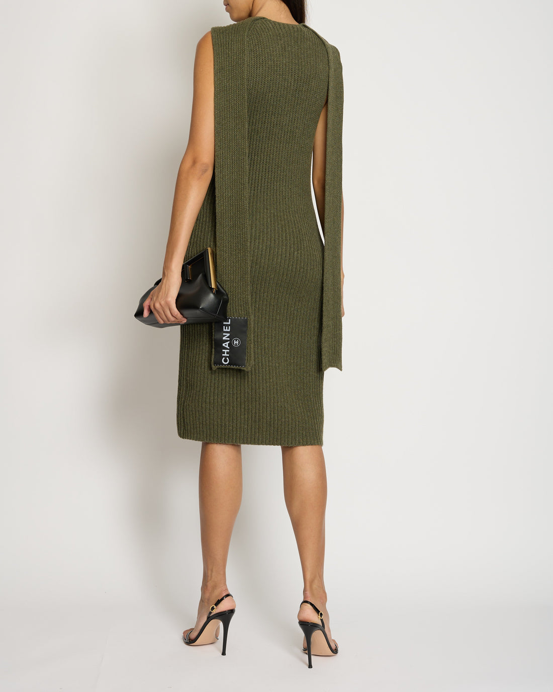 Pearl Street Bags Chanel 08/C Khaki Knitted Maxi Dress with Logo Neck Tie Detail FR 38 (UK 10)