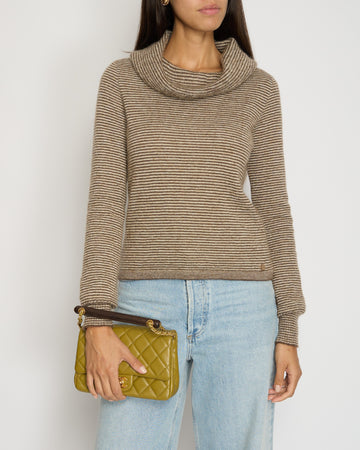 Pearl Street Bags Chanel Brown Striped Cowl Neck Jumper with CC Button Detail FR 36 (UK 8)