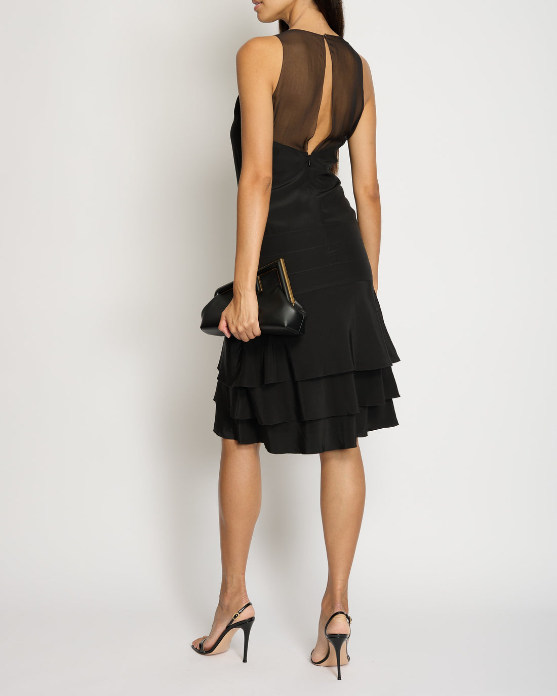 Pearl Street Bags Chanel 03/P Black Silk Tiered Midi Dress FR 38 (UK 10)