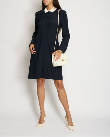 ** Pearl Street Bags Chanel 97/A Navy Long Sleeve Midi Dress with Detachable Collar Detail FR "Petit" (UK 12)