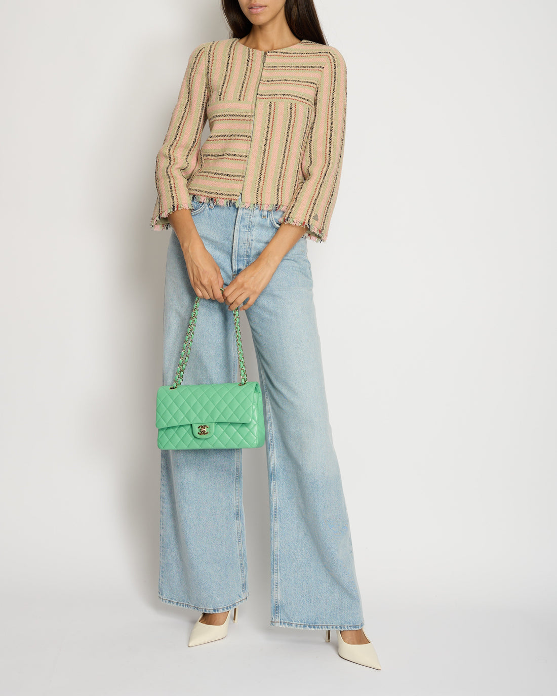 Pearl Street Bags Chanel 00/C  Pink, Green Beige Round Neck Long Sleeve Striped Jacket FR 34 (UK 6)