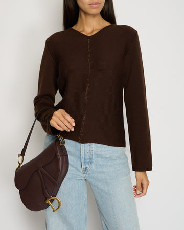 Pearl Street Bags Chanel 99/A Brown V Neck Knitted Jumper with Gold Stitch Detail FR 38 (UK 10)