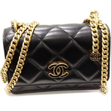 Chanel Lambskin Chain Wallet Black  Gold