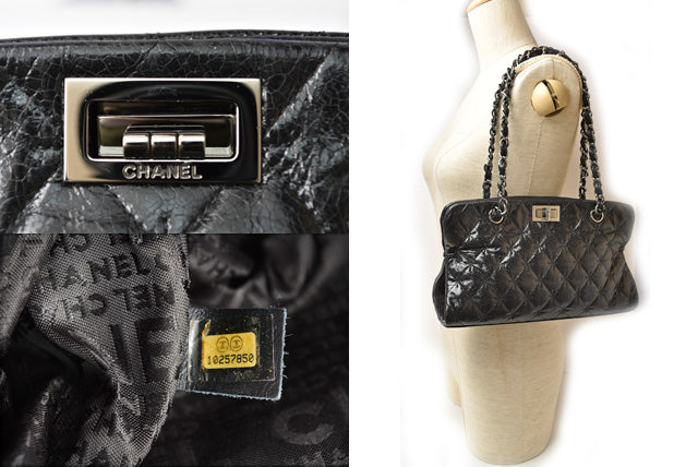 Chanel  Leather Tote Bag  Quilted Black
