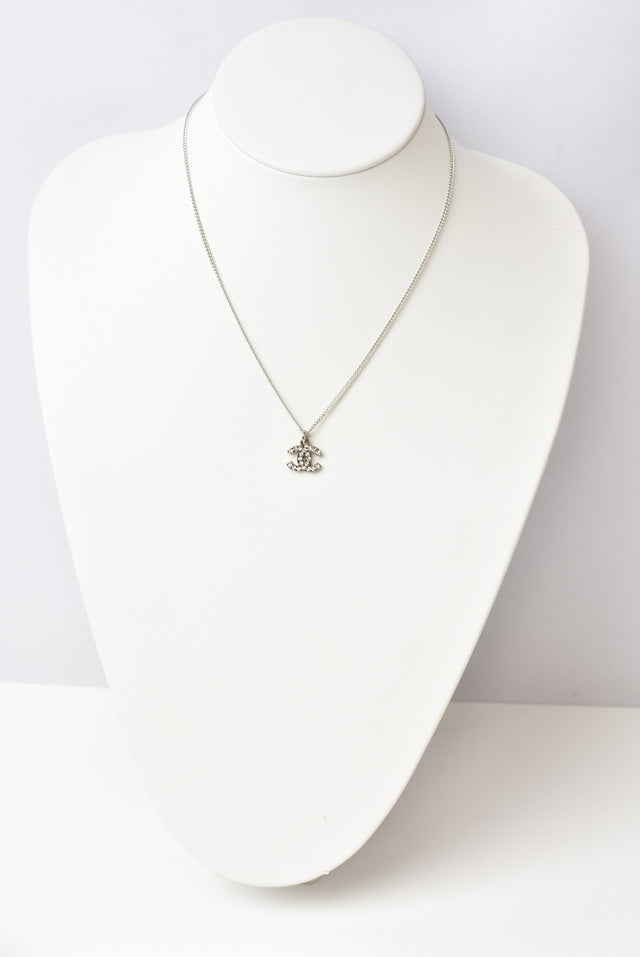 Top Quality Chanel Necklace/Pendant with Rhinestones, Silver/White