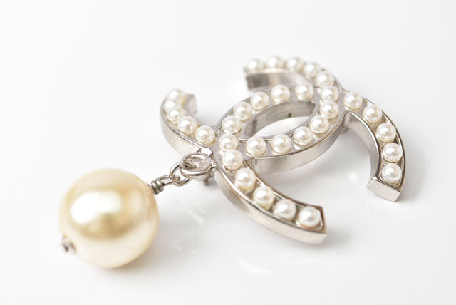 Top Quality Chanel Brooch with Rhinestones and Faux Pearls, Silver