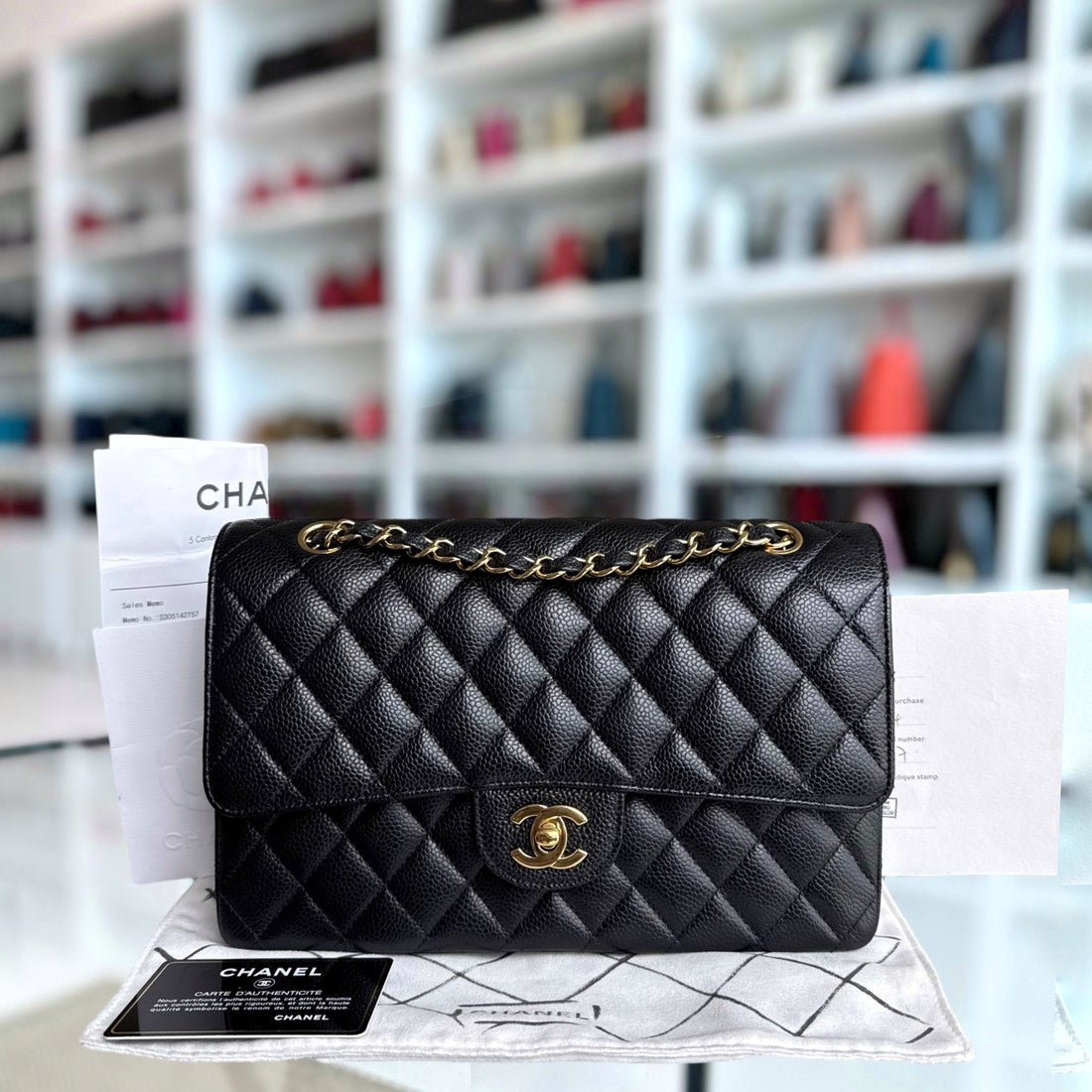 Chanel Classic Flap Medium - Togo/epsom/caviar/clemence/callfskin/cowhide/lambskin 25CM Quilted Black Gold Hardware Series 19